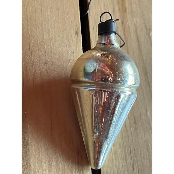 Vintage Glass Outdent ICE CREAM CONE Drop Christmas Ornament Shiny Brite - Picture 2 of 4